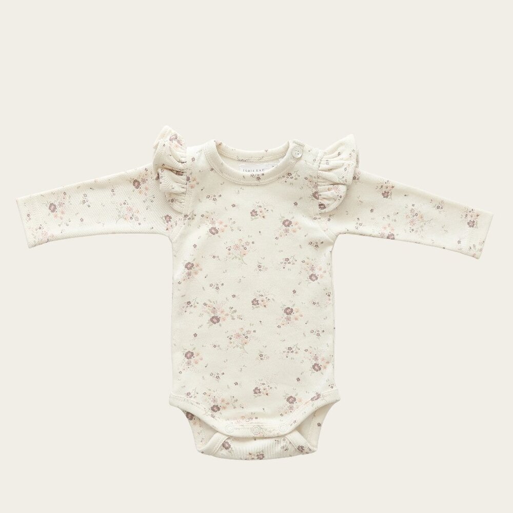 Jamie Kae Fill cream floral bodysuit size 6-12 monhs​​​